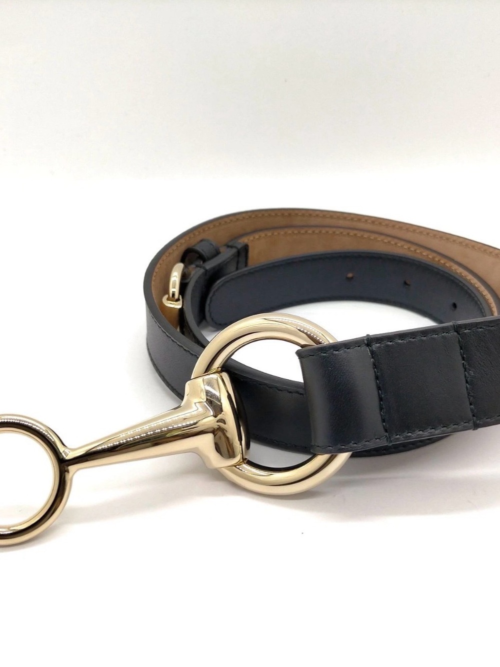 Gucci Black Leather Belt with Gold Horsebit Detail